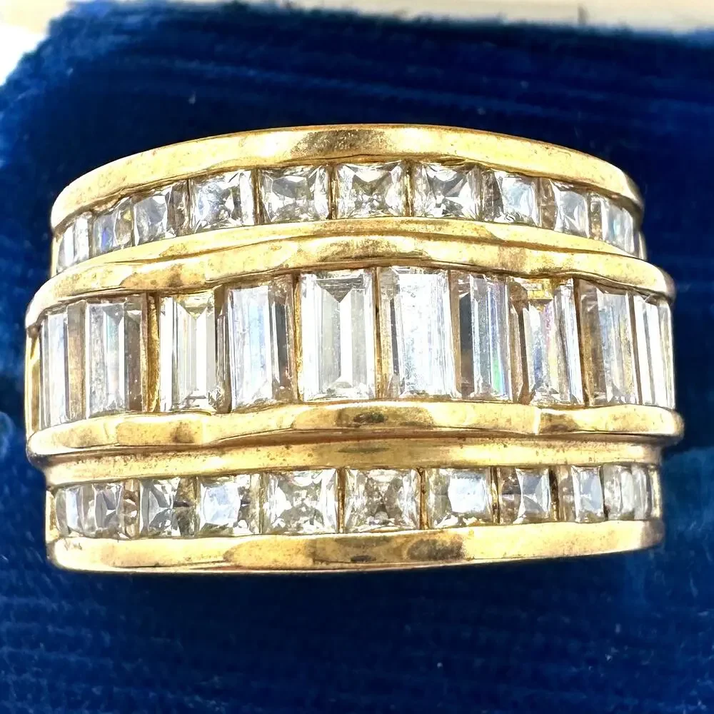 Ross Simons 925 sterling silver gold vermeil cubic zirconia cocktail ring size 7